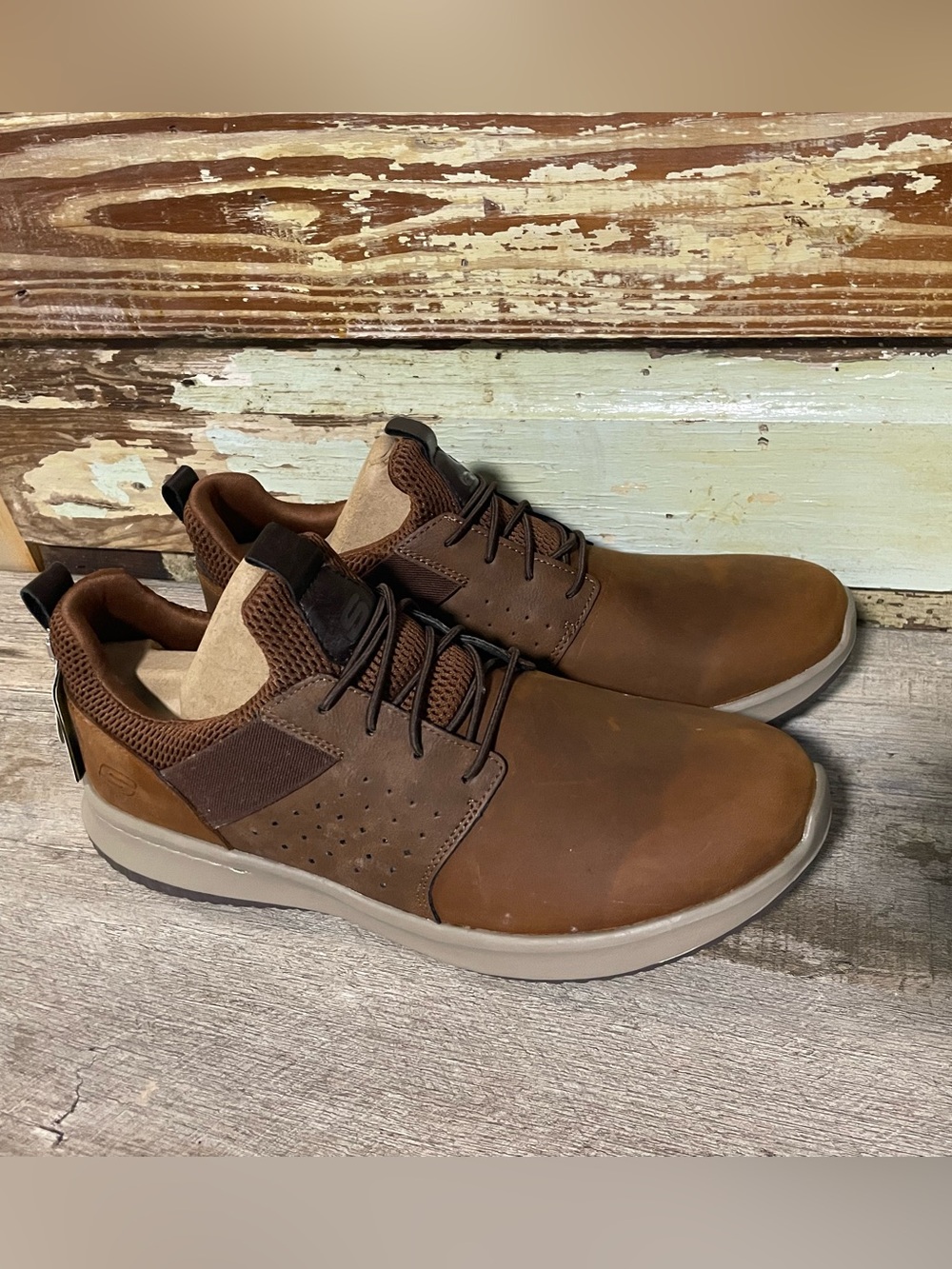 Skechers Men's Brown and Tan Lace-Up Casual Sneakers